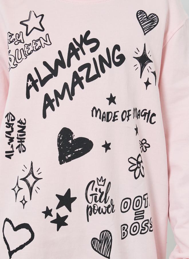 ستايلي طقم من سويت شيرت بطبعة غرافيتي وليقنز واسع - Image 3